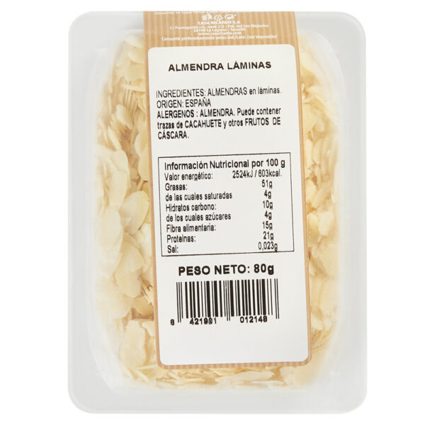 Almendra láminas. Envase 120gr.