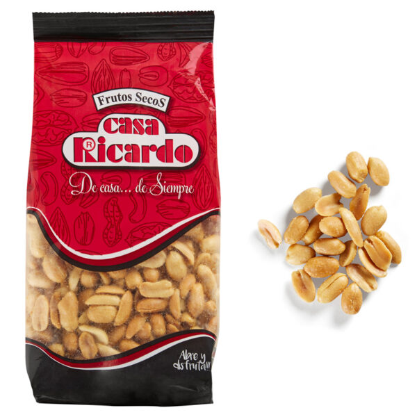 Cacahuetes fritos repelados con sal. Envase 500gr.