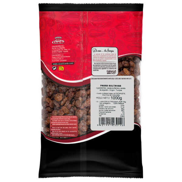 Pasas sultanas. Envase 1kg.