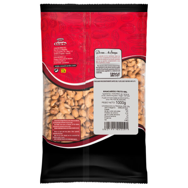 Anacardo frito con sal. Envase 1kg.