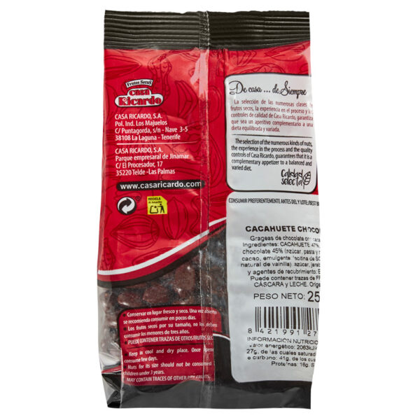 Cacahuetes Chocolate Negro. Envase 250gr.