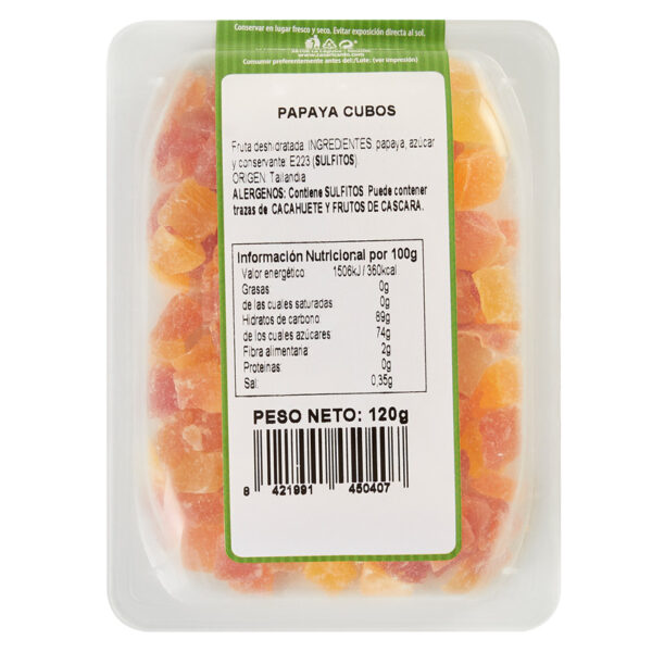 Papaya cubos. Envase 120gr.