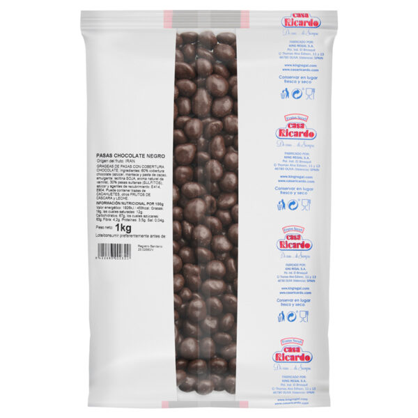 Pasas Chocolate Negro. Envase 1kg.