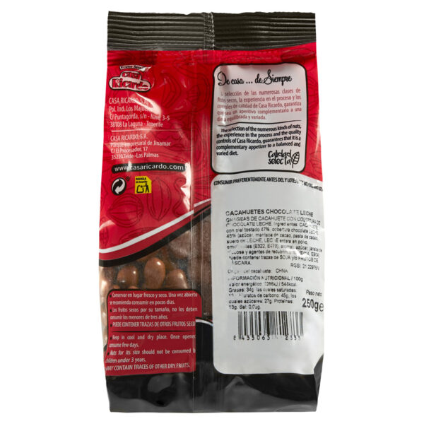 Cacahuete Chocolate Leche. Envase 250g.